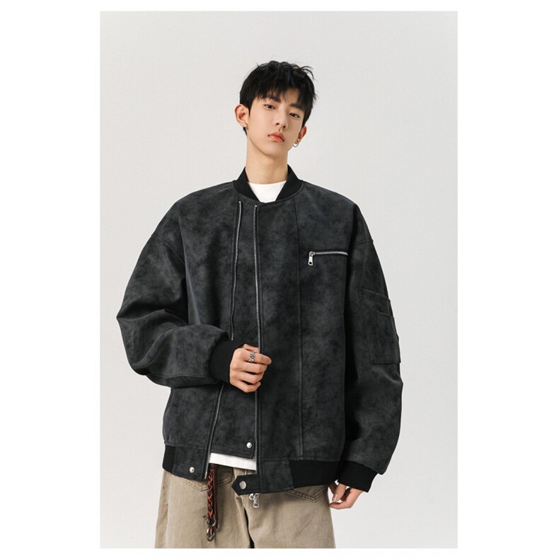 W10245-P73网图现货pu皮夹克美式复古立领棒球服高级感痞帅外套,男装夹克,星座1608