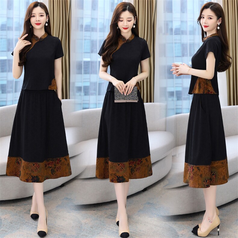 香云纱仿真丝套装女高端品牌2023夏季新款短袖刺绣高级减龄轻奢，女装套装/套裙，然然