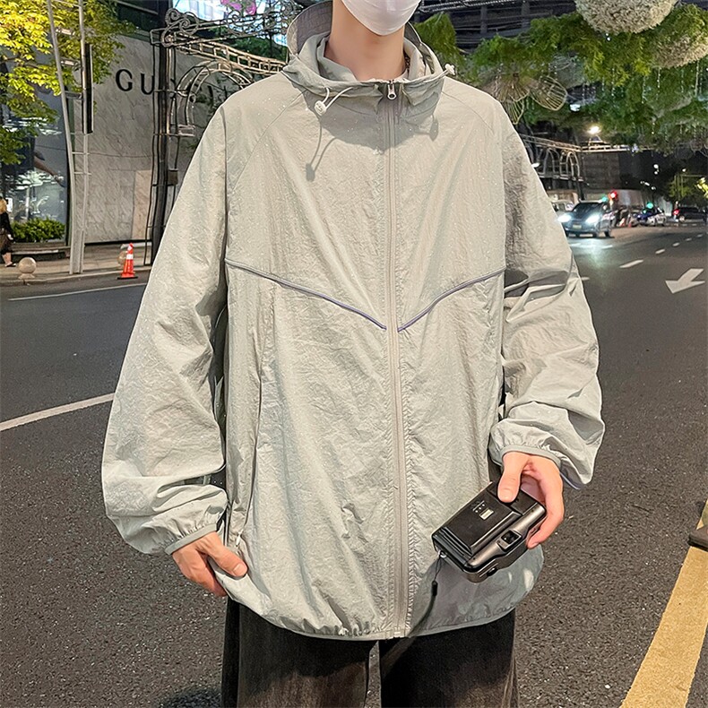 特批P55无差价夏季满天星冰丝UPF50+反光条设计感防晒衣男士J2609,男装防晒衣,电商A001-1