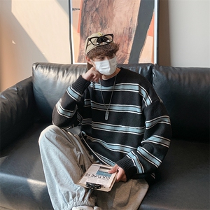 撞色圆领毛衣男春季ins潮流加厚针织衫宽松慵懒风百搭720-P31