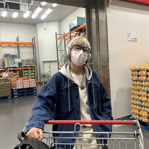 秋季港风男士假两件连帽牛仔外套男帽子可拆卸JK3901-P78图片