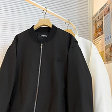 W10687-P63自家图现货白色棒球服外套美式复古cleanfit宽松夹克，男装夹克，星座1608