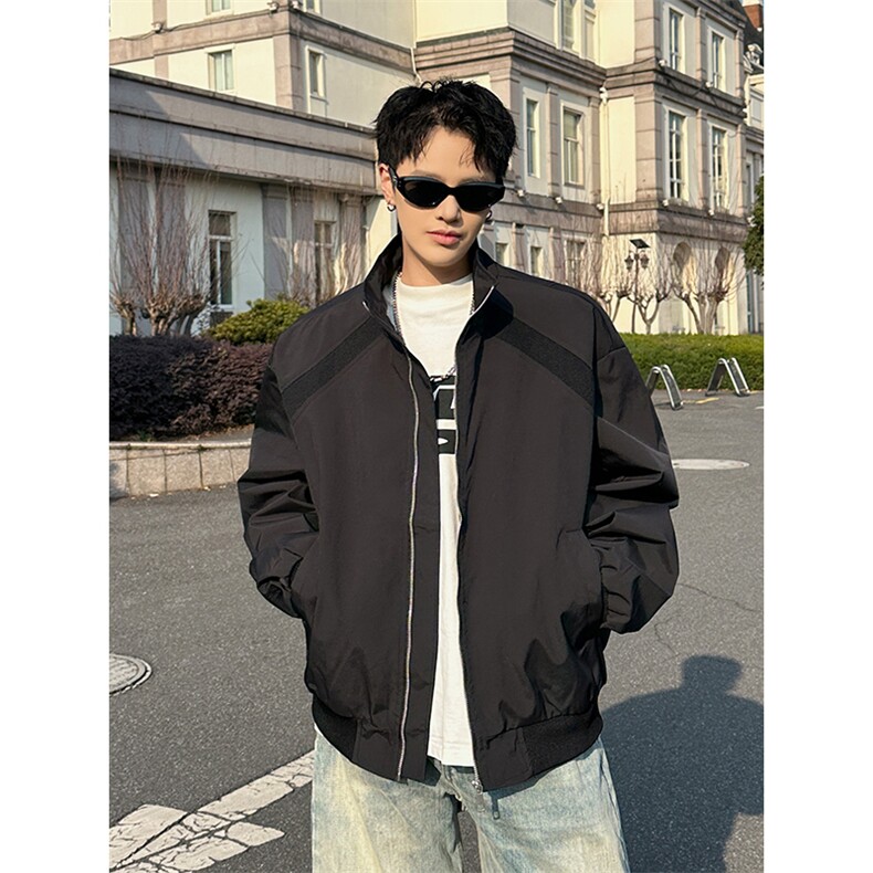 春季夹克男拼接螺纹立领美式飞行棒球服外套抖音得物品质6165-P32,男装夹克,星座207