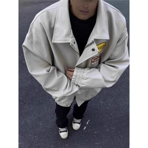 春秋街头字母刺绣飞行员PU皮衣夹克潮牌宽松情侣外套-PY921-网图图片