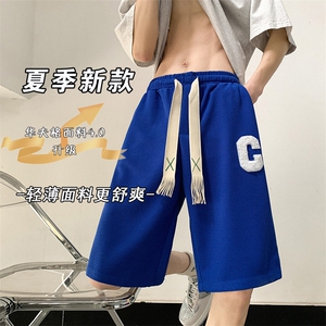 短裤男女织带绣标C2025新款华夫格五分裤休闲运动中裤 K1077-P26图片