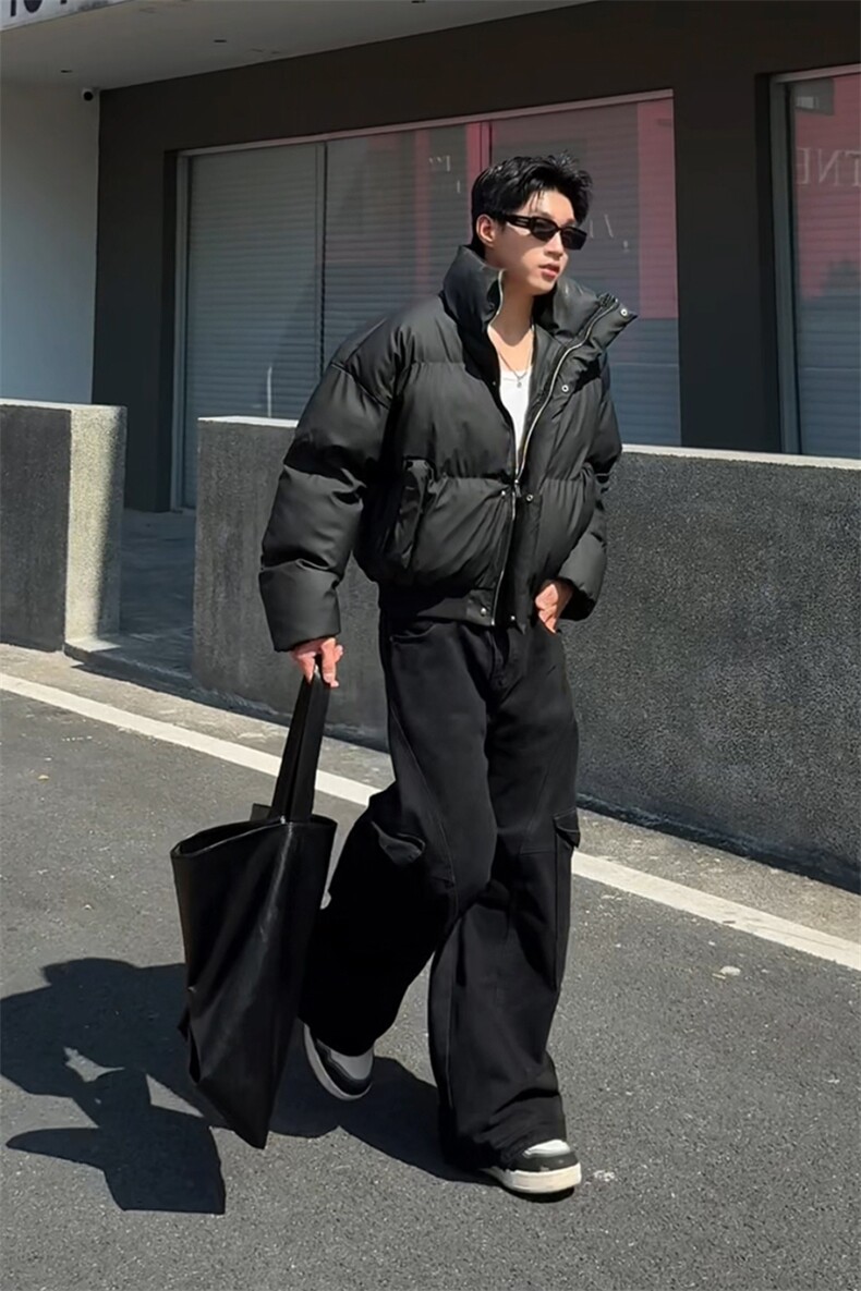 冬季立领加厚棉服PU皮棉衣男宽松保暖情侣美式外套潮MF3667-特P85,男装棉衣,电商B295