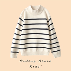 时尚儿童半高领条纹毛衣秋冬保暖针织衫男童女童百搭款，童装毛衣，绒颖羊绒