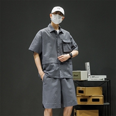 短袖衬衫男新款夏季薄款透气搭配一套短裤宽松翻领衬衣TZ073-P80，男装牛仔裤，星座308B-2