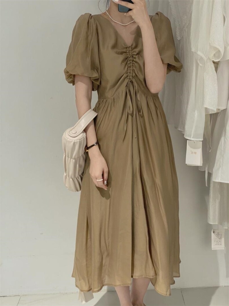 抽绳连衣裙，女装连衣裙，驿谷