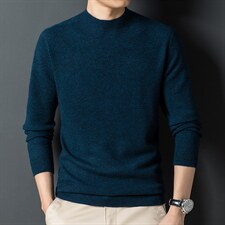 Z2450秋冬新款男式半高领全羊毛纯色针织衫保暖打底衫P132，男装针织衫/毛衣，电商B360