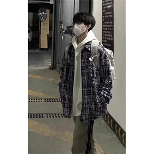 格子衬衫男女美式复古宽松慵懒风春季百搭格纹衬衣外套潮 J8126图片