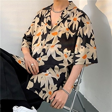 春夏季2023男花衬衫潮流日系五分袖男宽松休闲上衣服CS01321-P33，男装衬衫，星座308B-1