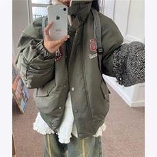 美式设计感羊羔毛翻领棉服外套男女飞行服重磅绣花冬季棉袄网图，男装棉衣，电商C306-1