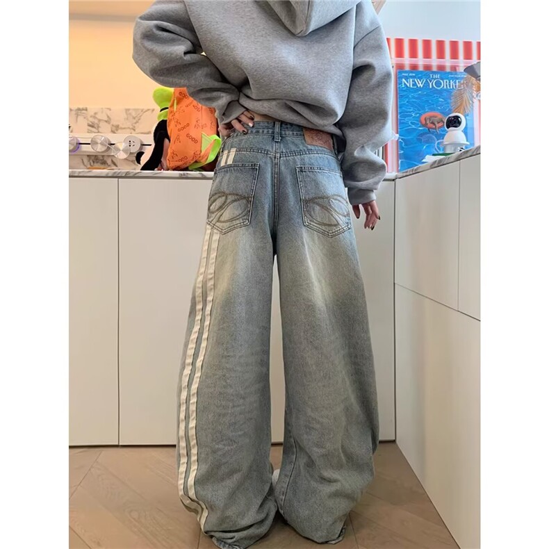 美式复古微喇牛仔裤男春秋cleanfit高街痞帅直筒宽松阔腿长裤子,男装牛仔裤,星座410-6（原星座1304-1）