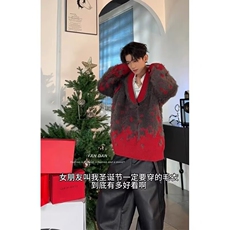 新款重磅秋冬小众渐变V领新年毛衣防貂毛毛绒宽松圣诞氛围毛衫，男装针织衫/毛衣，星座218-8