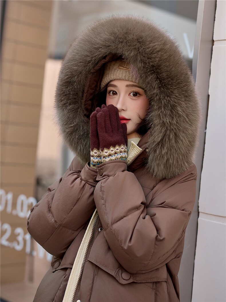 水衣源8806款中长款连帽狐狸毛领宽松阔版加厚保暖羽绒服女,女装羽绒服,水衣源