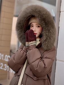 水衣源8806款中长款连帽狐狸毛领宽松阔版加厚保暖羽绒服女图片