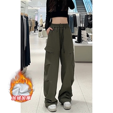 男式加绒裤子秋冬季褶皱三防工装登山裤青少年潮牌美式软壳冲锋裤，男装休闲裤，电商A001-1