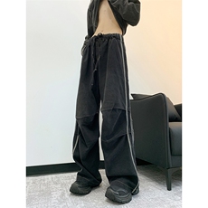 美式潮牌三条杠条纹牛仔裤复古宽松直筒褶皱阔腿裤子，男装牛仔裤，星座410-6（原星座1304-1）