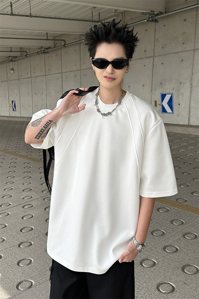 8XL-M美式高街高克重短袖T恤男宽松短款BOXY正肩上衣半袖DX334,男装T恤,电商D206-1