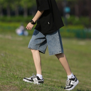 牛仔短裤男夏季美式中裤oversize高街五分裤潮牌复古水洗百搭裤子图片