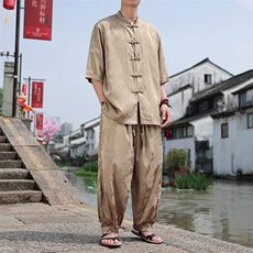 风七分袖立领衬衫2025夏季新款休闲长裤套装TZ100-P110，男装衬衫，电商A008
