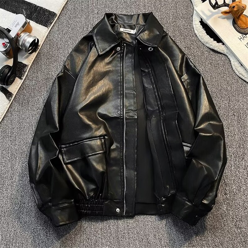 高街复古皮衣外套男春秋季潮牌廓型机车服PU皮夹克W25/P67,男装夹克,星座506B