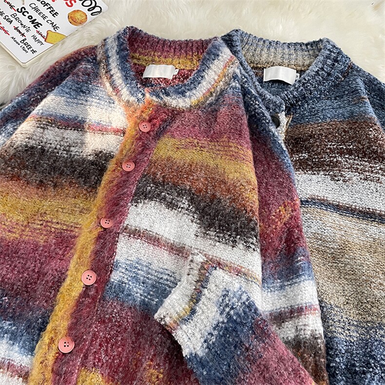 秋款男开衫毛衣条纹拼色针织衫渐变扎染休闲外套M8866P70,男装针织衫/毛衣,星座1013-1
