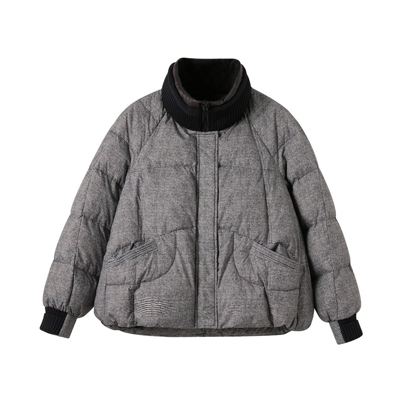 格纹短款立领白鸭绒羽绒服女加厚保暖2025冬新款,女装羽绒服,余墨