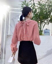 春款新款，前后两穿格纹上衣，其它，瑟拉·女人缘