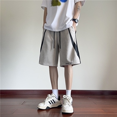 抖音品质麂皮绒拼接设计夏季新款宽松短裤B315-K24181-特P35控68，男装牛仔裤，电商B315