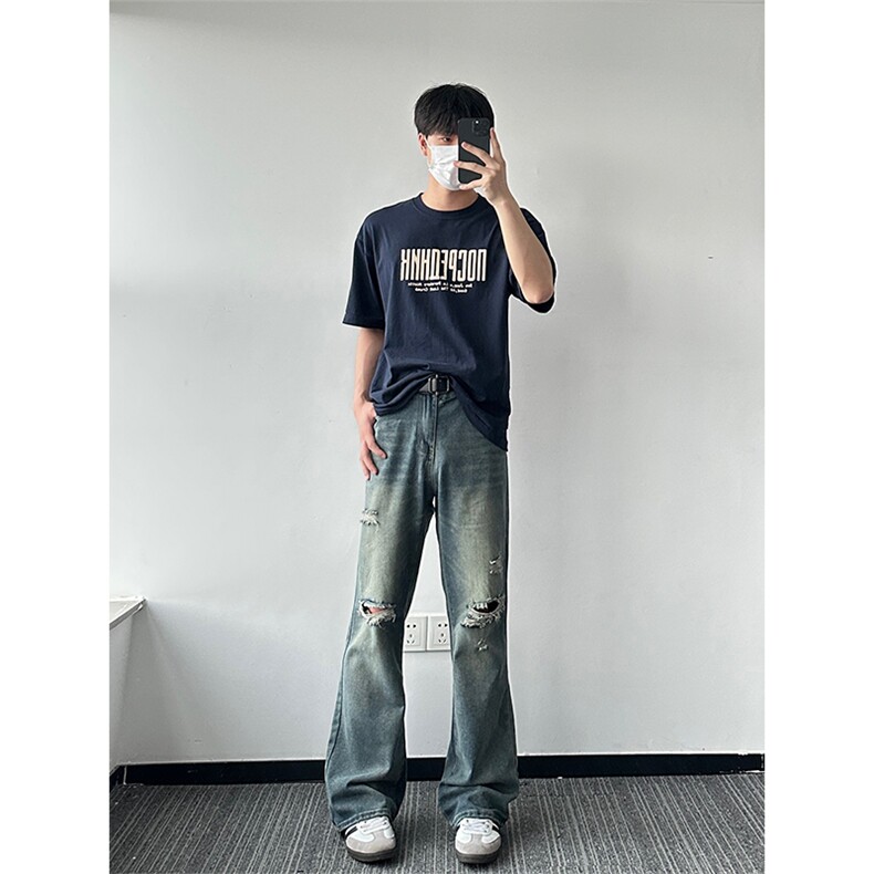 GENIOLAMODE重磅纯棉短袖T恤男士夏季凉感纯棉复古体恤宽松青少年,男装牛仔裤,星座218-5