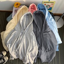 抖音品质 开衫卫衣340克50棉纯色宽松连帽 216-2-WY81-P41特大货图片
