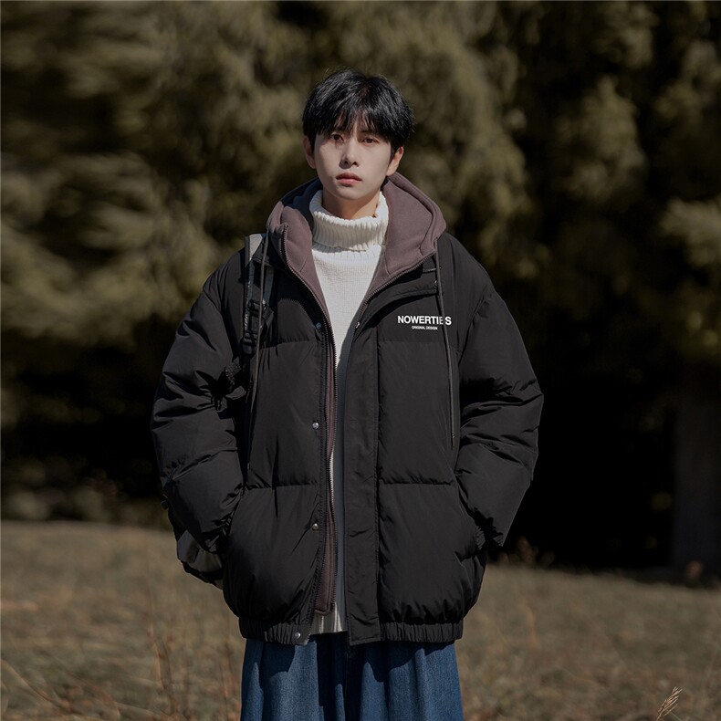 新疆山系字母印花宽松假两件连帽棉服A247-MY475特批115控168图片