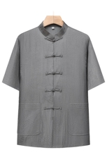 风唐装棉麻短袖衬衫套装男士夏装太极服宽松套装TRA303-P110，男装T恤，星座1105-3