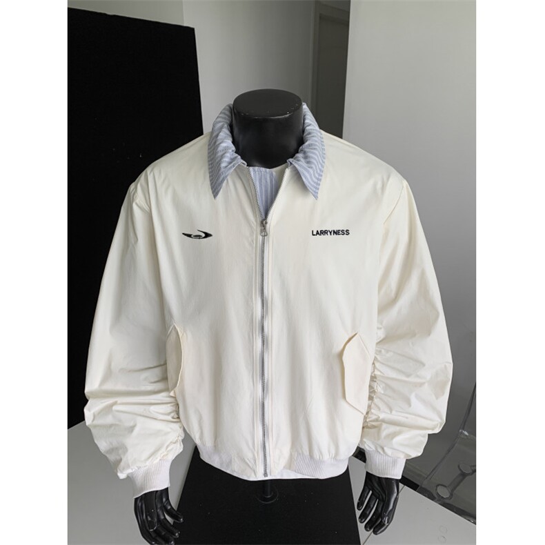 JK715-尺码M-3XL-P55-美式复古绣花假两件翻领棒球服夹克外套,男装夹克,星座1811B