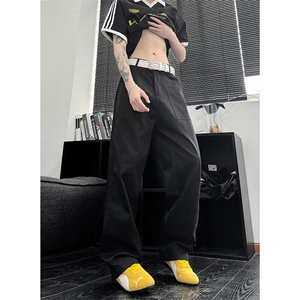 XK438-P50黑色美式直筒夏季裤子男款高级休闲裤图片