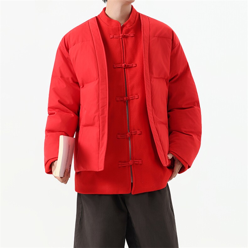 中式唐装男款冬季加厚风汉服青红色立领休闲外套A33-P158，男装民族服装，星座816A（原B366）