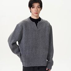 A317-P45美式v领cleanfit毛衣男秋冬高级感简约休闲慵懒麻花纹针，男装针织衫/毛衣，电商B323A