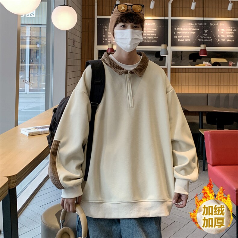 加绒大货秋装新款方领拉链拼接华夫格大码男士卫衣WX921P60，男装卫衣，电商A018