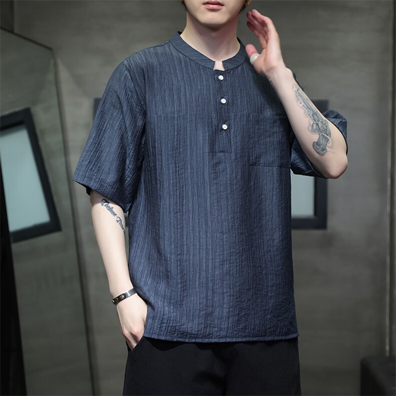 新中式提花风潮T恤短袖民族服饰刺绣时尚天丝材质T2417-P65,男装T恤,电商A227