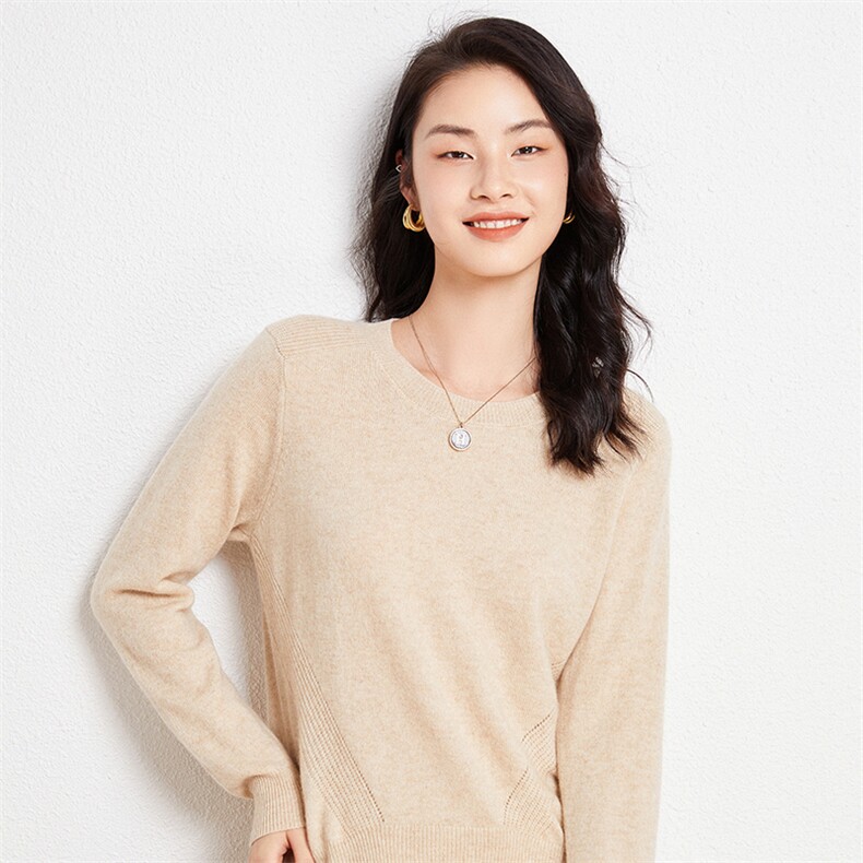 纯山35%羊绒衫女圆领套头短款长袖修身显瘦打底,女装羊绒衫,兰皓羊绒