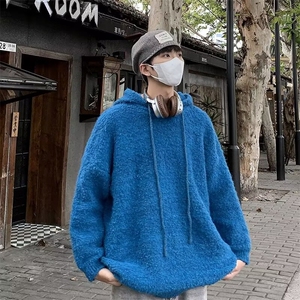 B439P68韩系慵懒风软糯圈圈纱连帽毛衣秋冬季宽松加厚保暖图片