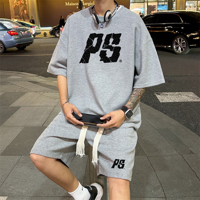 套装！华夫格套装短袖T恤短裤男TZ214-特P38,男装牛仔裤,电商B367