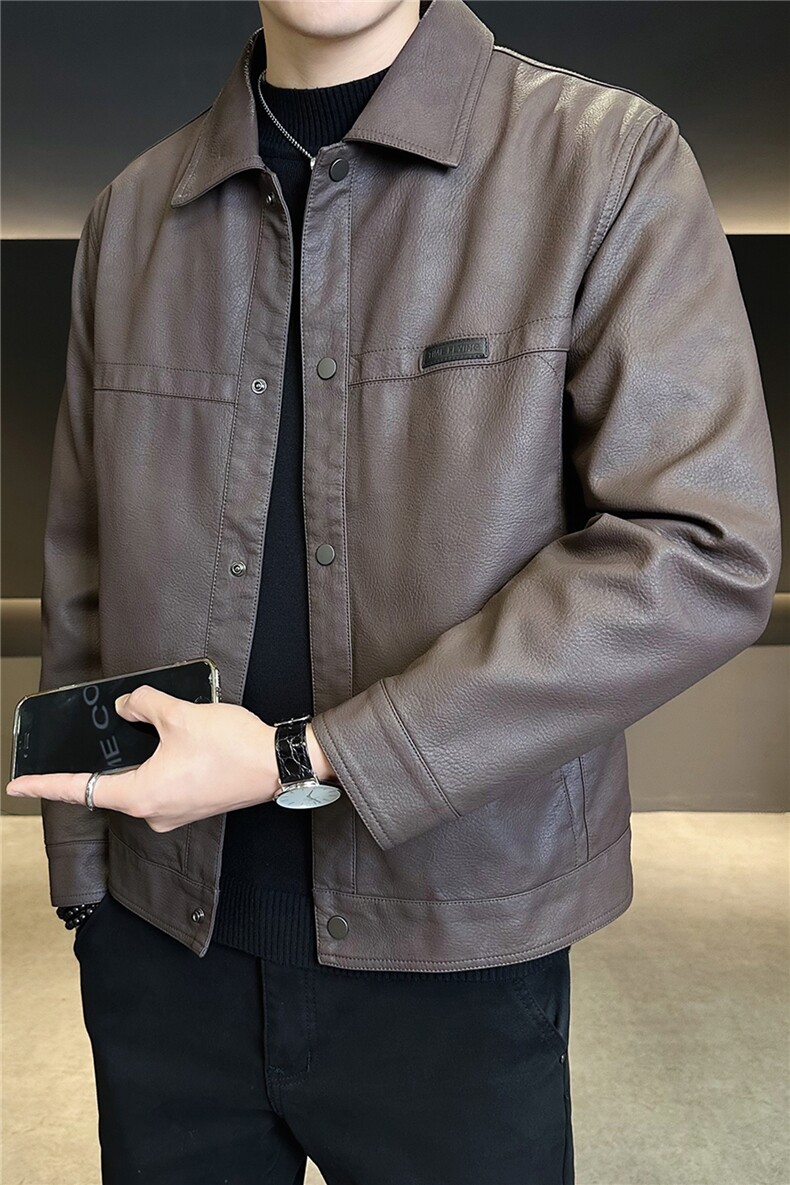 加绒皮衣男士外套冬季2025新款潮牌复古皮夹克A313-25905-P150,男装夹克,电商A313