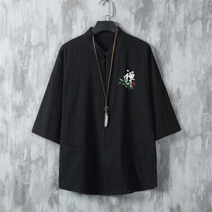 男士衬衫五分袖衬衣中袖印花立领唐装风 XZ1512-241302-P35图片