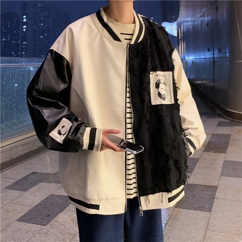 2025外套男春秋潮牌美式拼接棒球服夹克小众设计感情侣ins潮上衣图片