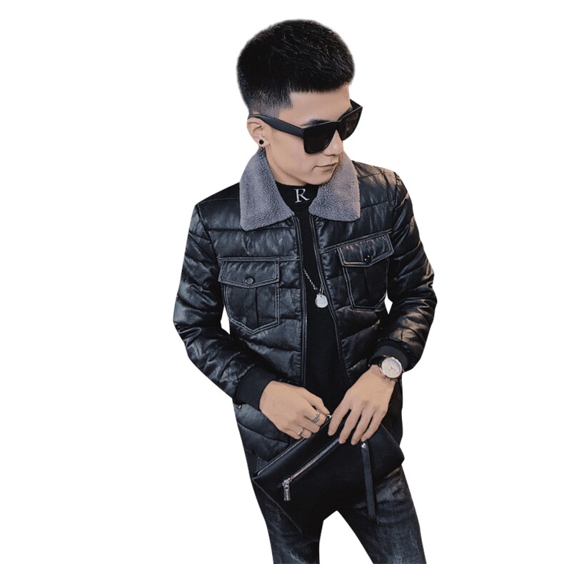 PU皮棉衣羊羔毛领冬季棉服男士社会精神小伙修身C301B-MF04,男装棉衣,电商C301B