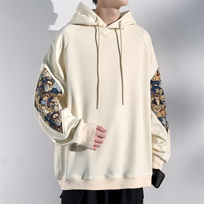 特批P35无差价25春新小熊刺绣拼接连帽卫衣男设计感大码外套W2319,男装卫衣,电商A001-1