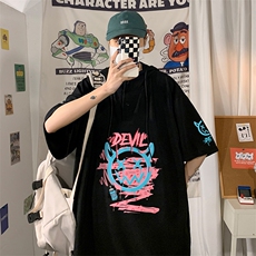 LD54178-P45连帽短袖t恤男大码胖子带帽五分袖中袖海报风，男装T恤，电商A040